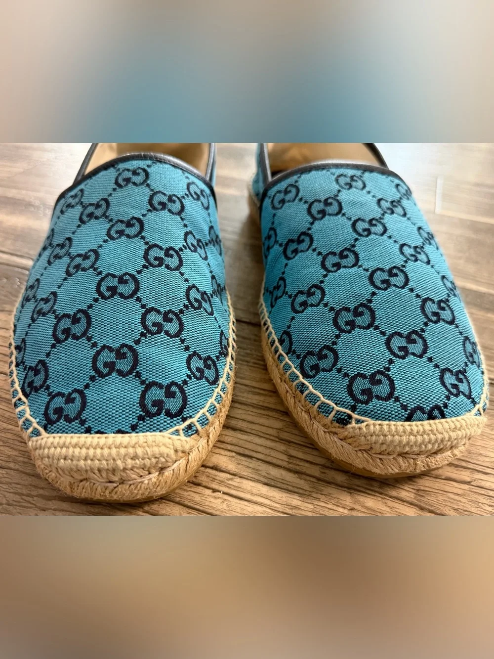 Gucci Teal Blue GG Canvas Espadrilles